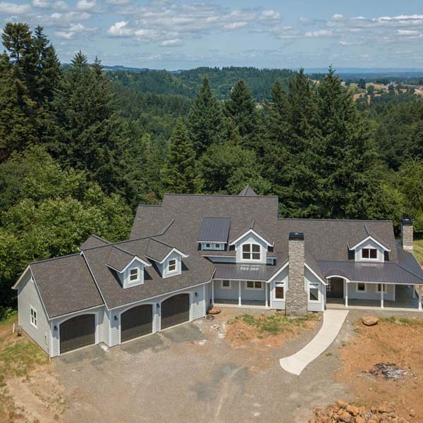 Aerial View of Contemporary Farmhouse by Mike Riddle Construction
