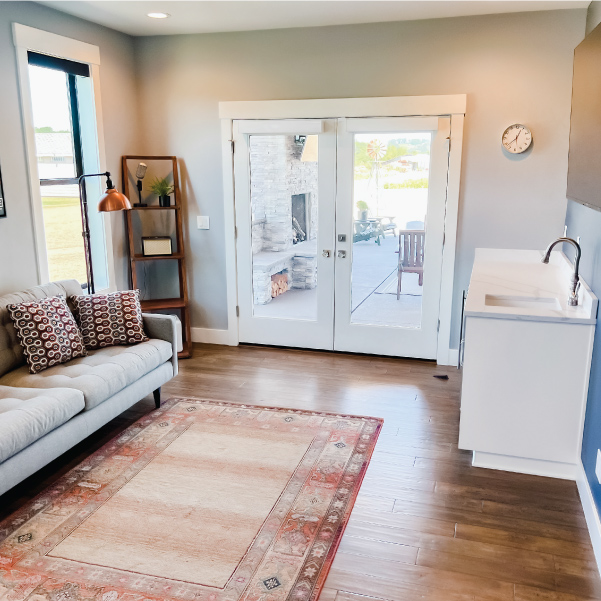 French doors leading out to covered patio area