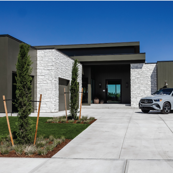 Entry into Lagom, an organic modern custom home built by Mike Riddle Construction